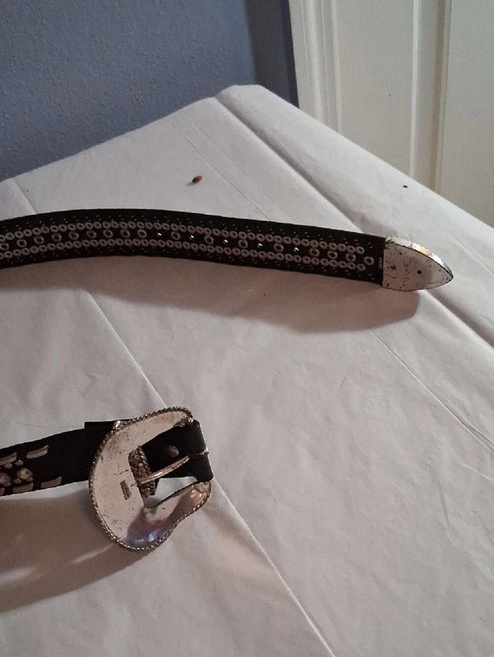 Black Rhinestone Western Belt with Ornate Silver Buckle - Nocona